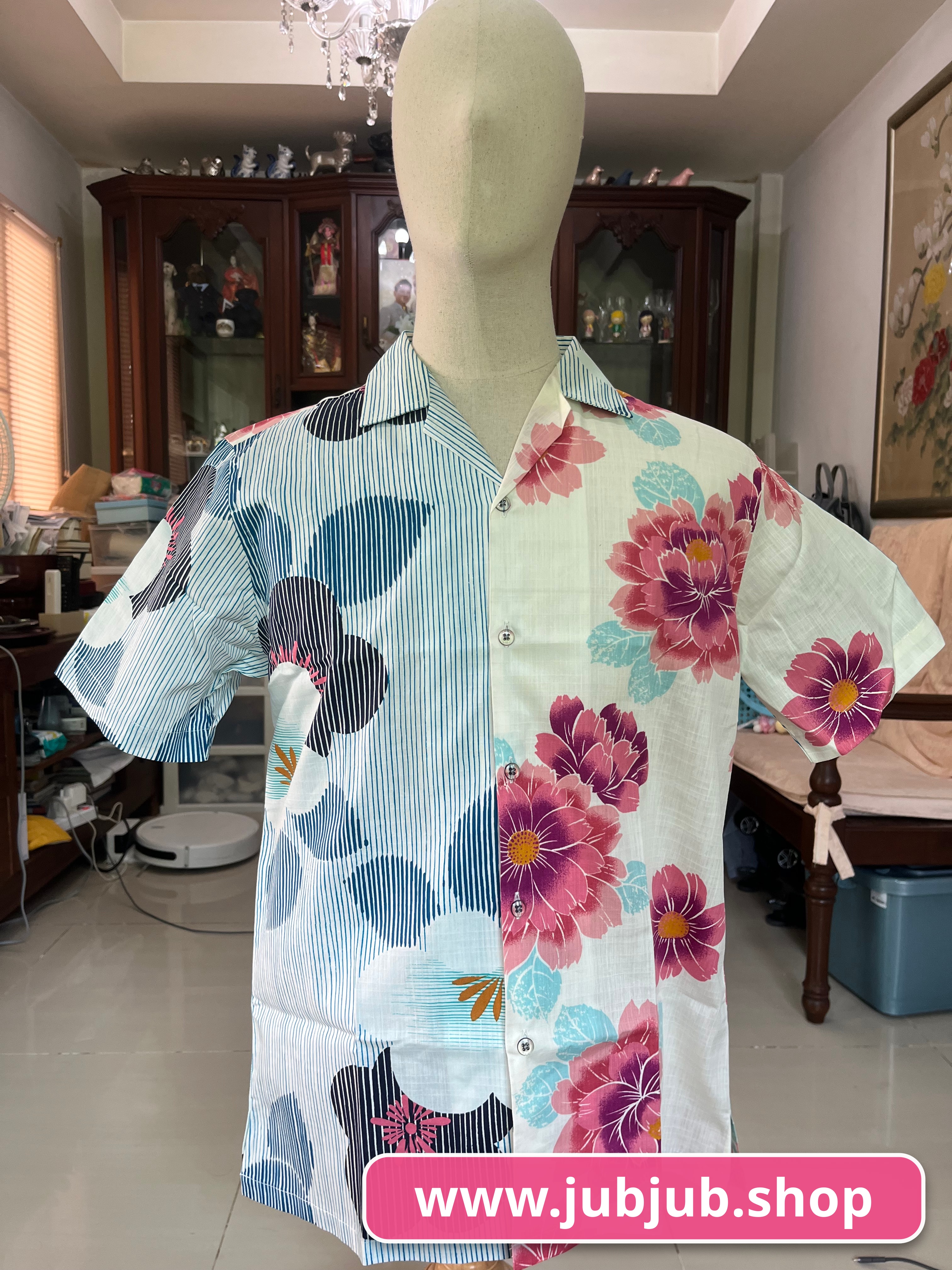 เสื้อฮาวายลายญี่ปุ่น ทรงคอปก แขนสั้น